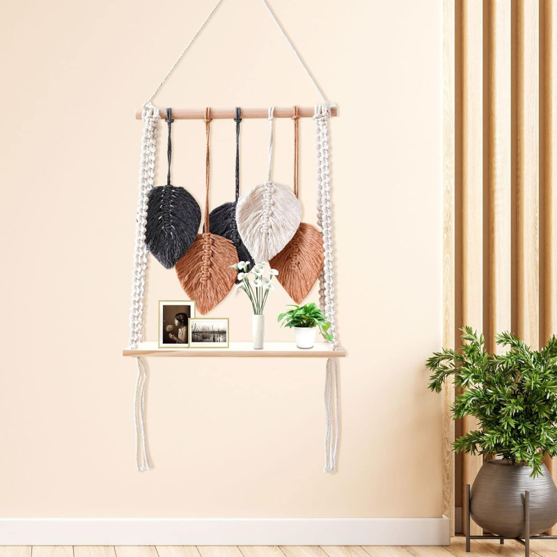 Гоблен за стена, ръчно изтъкан, памук, узор: листа, форма: правоъгълна