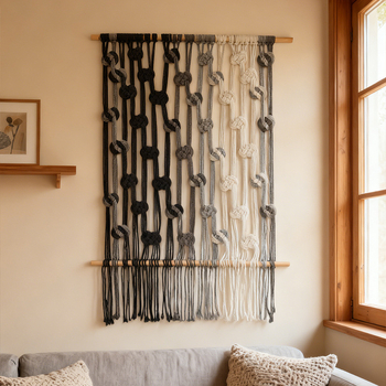 Гоблен: памук, ръчно тъкане, геометричен абстрактен дизайн, правоъгълна форма, ръчно пране