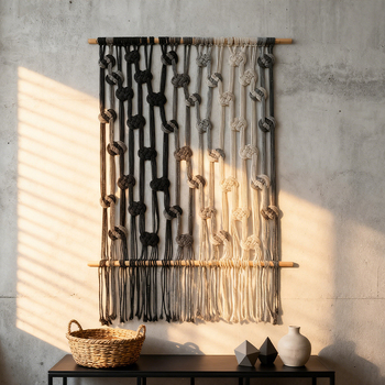 Гоблен: памук, ръчно тъкане, геометричен абстрактен дизайн, правоъгълна форма, ръчно пране