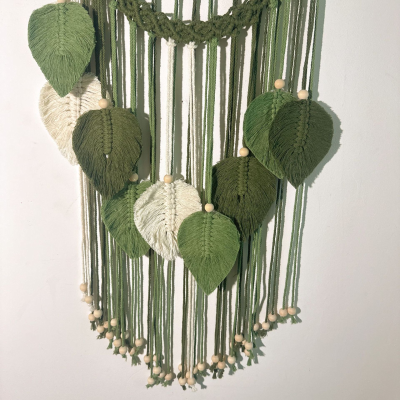 Гоблен за стената, памук с полиестрова примес, ръчно тъкан, Nordic стил, правоъгълен, орнамент с листа, подходящ за дневна, спалня и кабинет