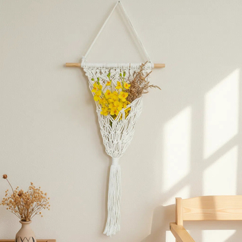 Гоблен за стена с пресушени цветя - ръчно тъкан, полиестер-памук, модерен минимализъм, възможност за персонализация