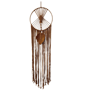 Памучен гоблен, ръчно изработен, скандинавски стил, кръгла форма, мотив листа — стенна украса