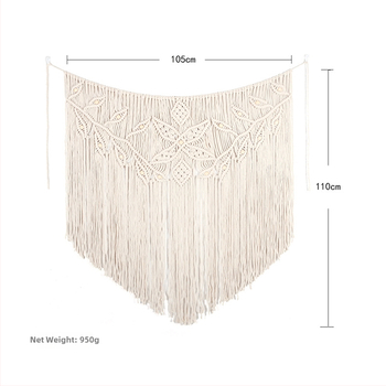 Гоблен дантелено изкуство Бохемски памучен ръчно изработен стенен декор, правоъгълна форма, листен модел, подходящ за дневна, спалня или кабинет