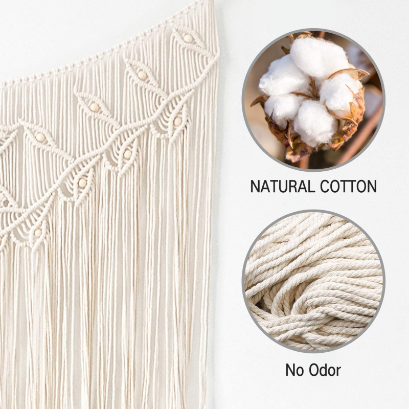 Гоблен дантелено изкуство Бохемски памучен ръчно изработен стенен декор, правоъгълна форма, листен модел, подходящ за дневна, спалня или кабинет