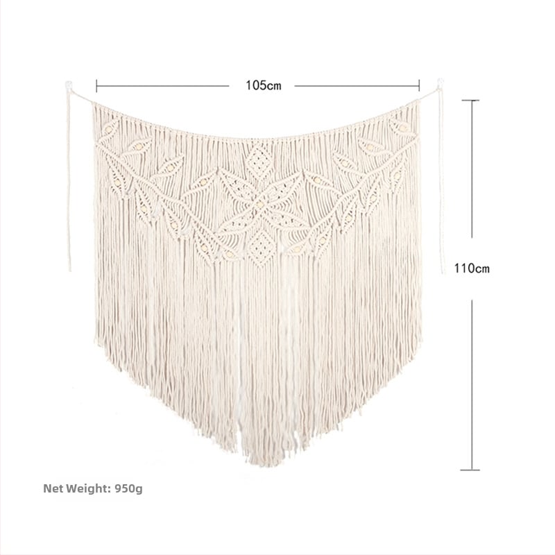 Гоблен дантелено изкуство Бохемски памучен ръчно изработен стенен декор, правоъгълна форма, листен модел, подходящ за дневна, спалня или кабинет