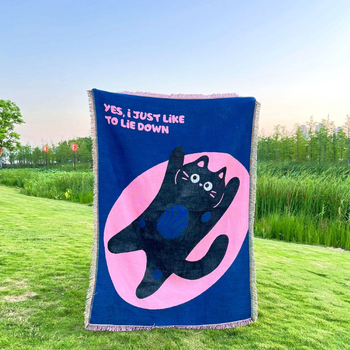 Гоблен-плед с карикатурна котка, 100% полиестер, машинно тъкане, правоъгълна форма, за всекидневна