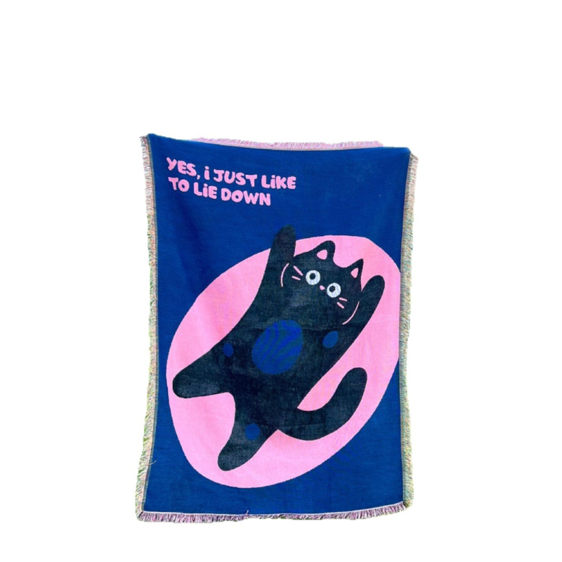 Гоблен-плед с карикатурна котка, 100% полиестер, машинно тъкане, правоъгълна форма, за всекидневна