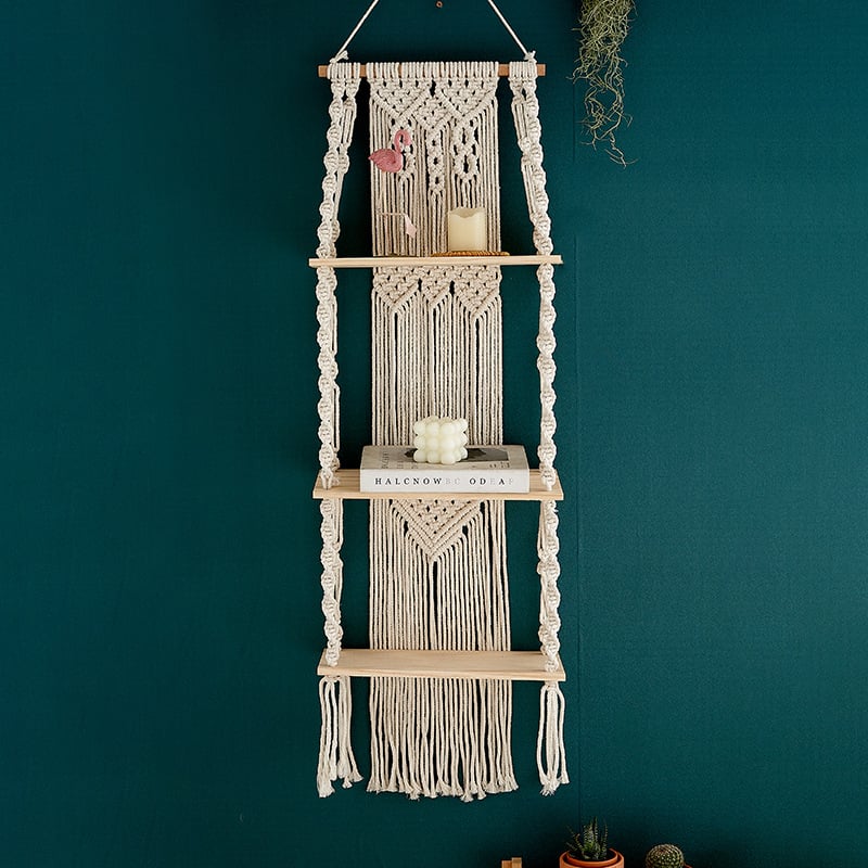 Бохемска ръчно тъкана гоблена със стелаж за съхранение — памук, правоъгълна форма, каре модел, пране на ръка