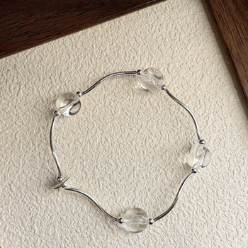 Brățară din argint S925 cu cuarț phantom, agarwood și motiv stamen, plus brățară cu tub curbat din cristal K9 austriac