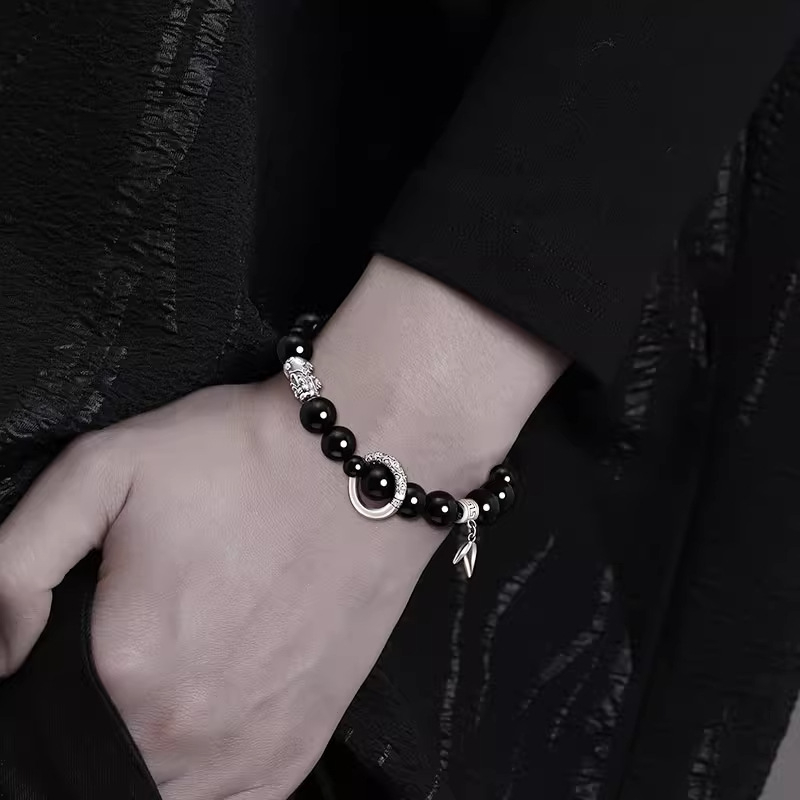 Geometriai obszidián karkötő, kézzel készített, új kínai stílus, utazási szuvenír