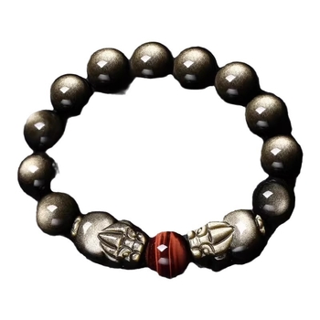 Brățară din obsidian lustruit cu Pixiu dublu, mărgele Buddha, unisex