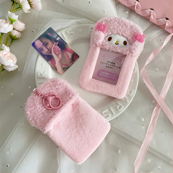 Плюшен калъф за карти за тийнейджъри – прозрачен джоб за карта, висулка за снимки Polaroid, персонализируемо лого