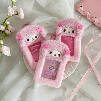 Плюшен калъф за карти за тийнейджъри – прозрачен джоб за карта, висулка за снимки Polaroid, персонализируемо лого