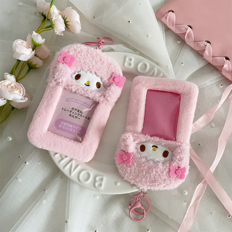 Плюшен калъф за карти за тийнейджъри – прозрачен джоб за карта, висулка за снимки Polaroid, персонализируемо лого