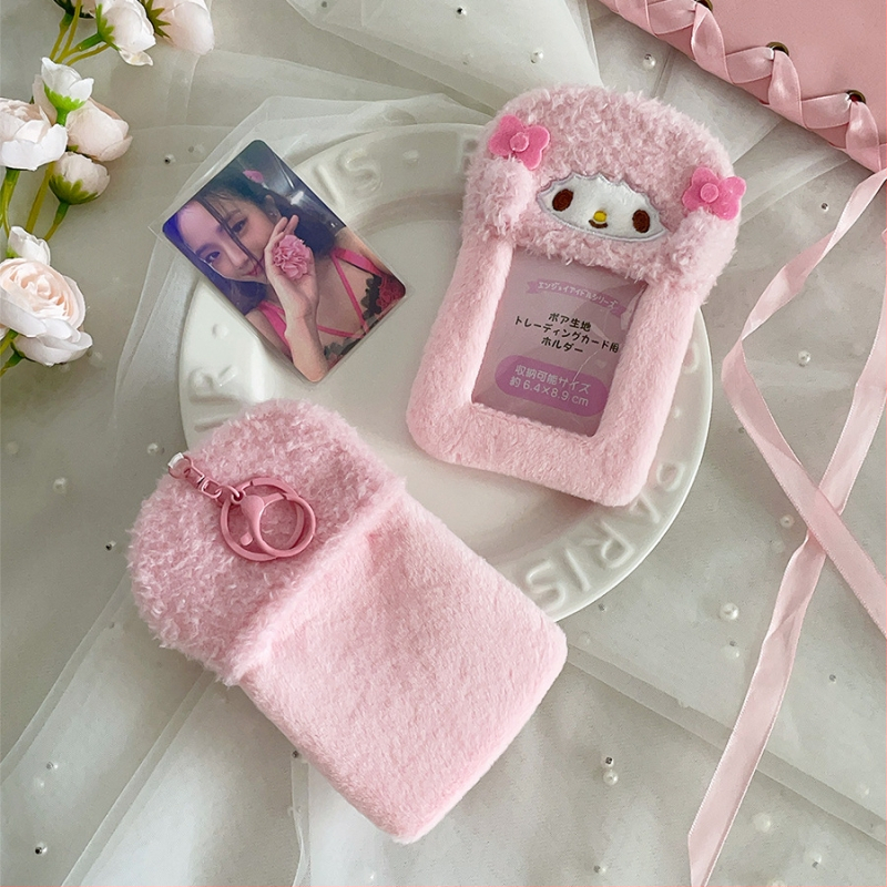 Плюшен калъф за карти за тийнейджъри – прозрачен джоб за карта, висулка за снимки Polaroid, персонализируемо лого