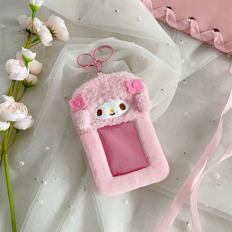 Плюшен калъф за карти за тийнейджъри – прозрачен джоб за карта, висулка за снимки Polaroid, персонализируемо лого