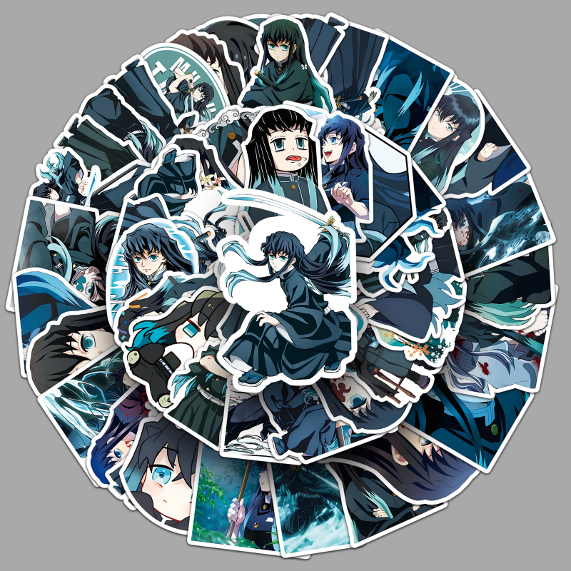 Autocolante Demon Slayer Muichiro Tokito, set de 50 autocolante, rezistente la apă, pentru laptopuri și huse de telefon, stil drăguț