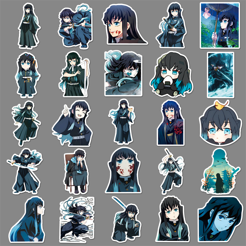 Autocolante Demon Slayer Muichiro Tokito, set de 50 autocolante, rezistente la apă, pentru laptopuri și huse de telefon, stil drăguț