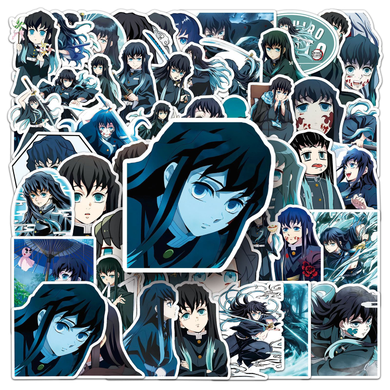 Autocolante Demon Slayer Muichiro Tokito, set de 50 autocolante, rezistente la apă, pentru laptopuri și huse de telefon, stil drăguț