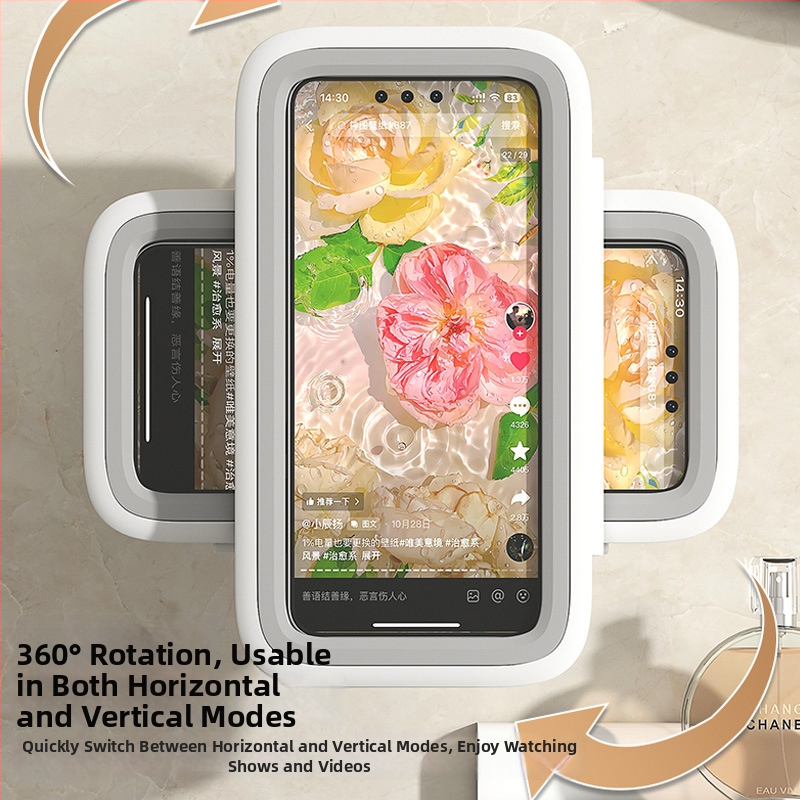 Sienas telefona turētājs ar vakuuma piespraušanu, ūdensizturīgs un pret miglošanos, ar vāku