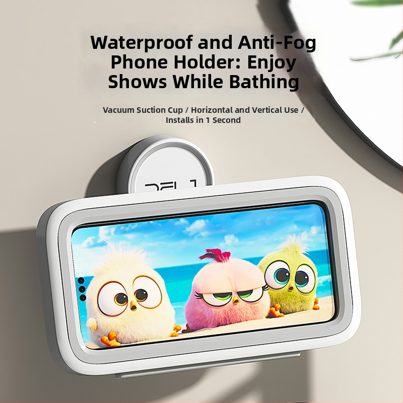 Sienas telefona turētājs ar vakuuma piespraušanu, ūdensizturīgs un pret miglošanos, ar vāku