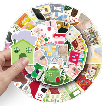 Shiqin set de 50 autocolante cu case pictate manual – stil drăguț, decor cu desene animate, lipire ușoară, imprimare offset