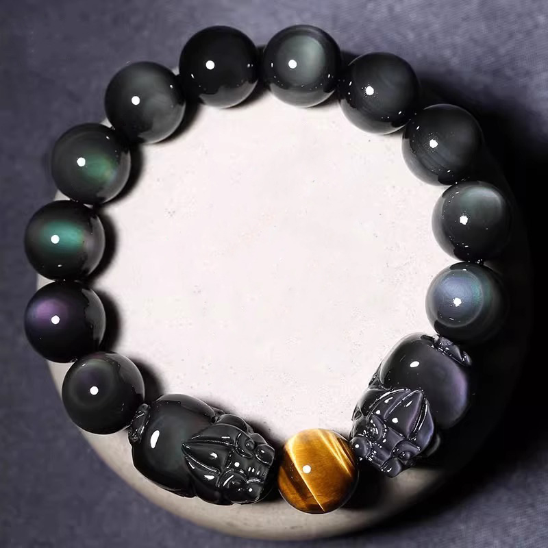 Náramok z obsidiánu, leštený, unisex