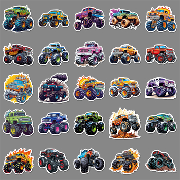 Set de autocolante Monster Truck – 50 de modele, autocolante impermeabile decorative pentru telefon, bagaj și termos, stil desen animat, seria Car series, brand Ten thousand codes, imprimare offset