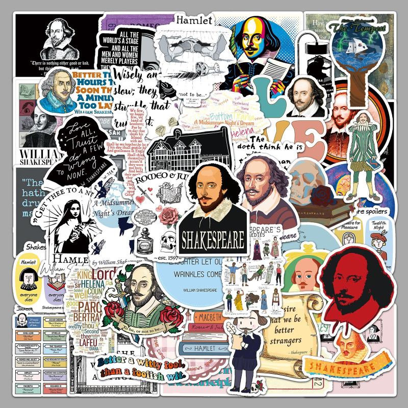 Stickere graffiti Shakespeare, stil drăguț, autocolante autoadezive, tipărire offset, pentru mașini, huse de telefon și chitare