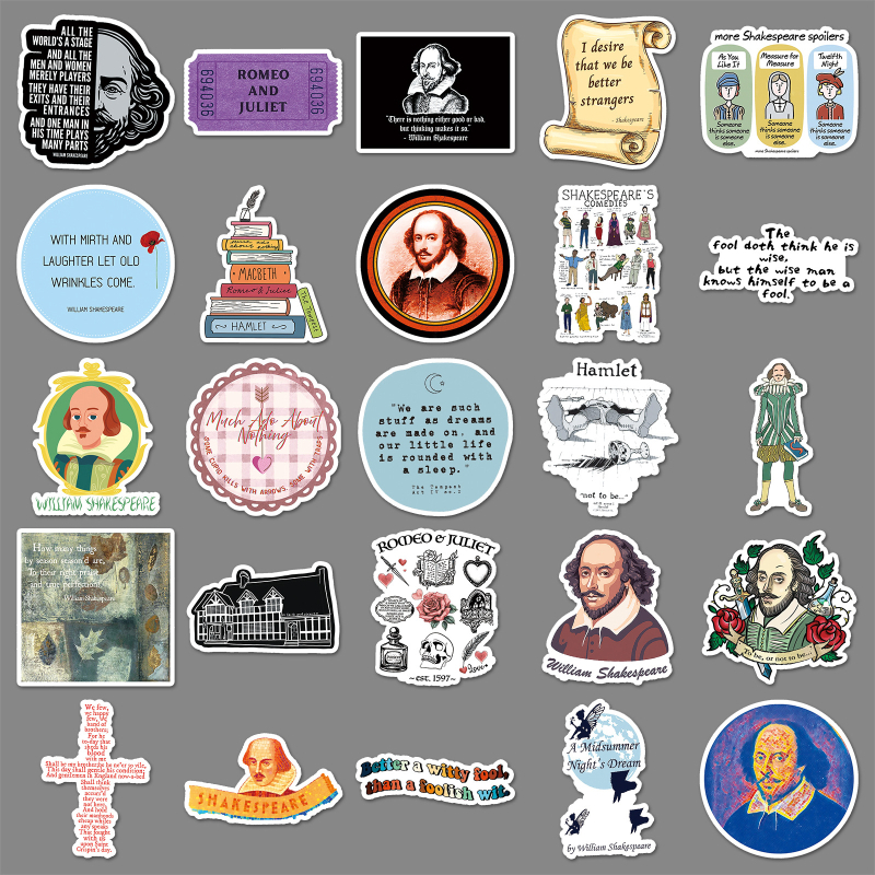 Stickere graffiti Shakespeare, stil drăguț, autocolante autoadezive, tipărire offset, pentru mașini, huse de telefon și chitare