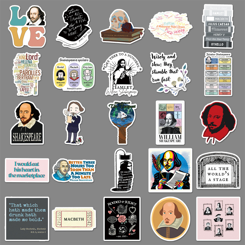 Stickere graffiti Shakespeare, stil drăguț, autocolante autoadezive, tipărire offset, pentru mașini, huse de telefon și chitare