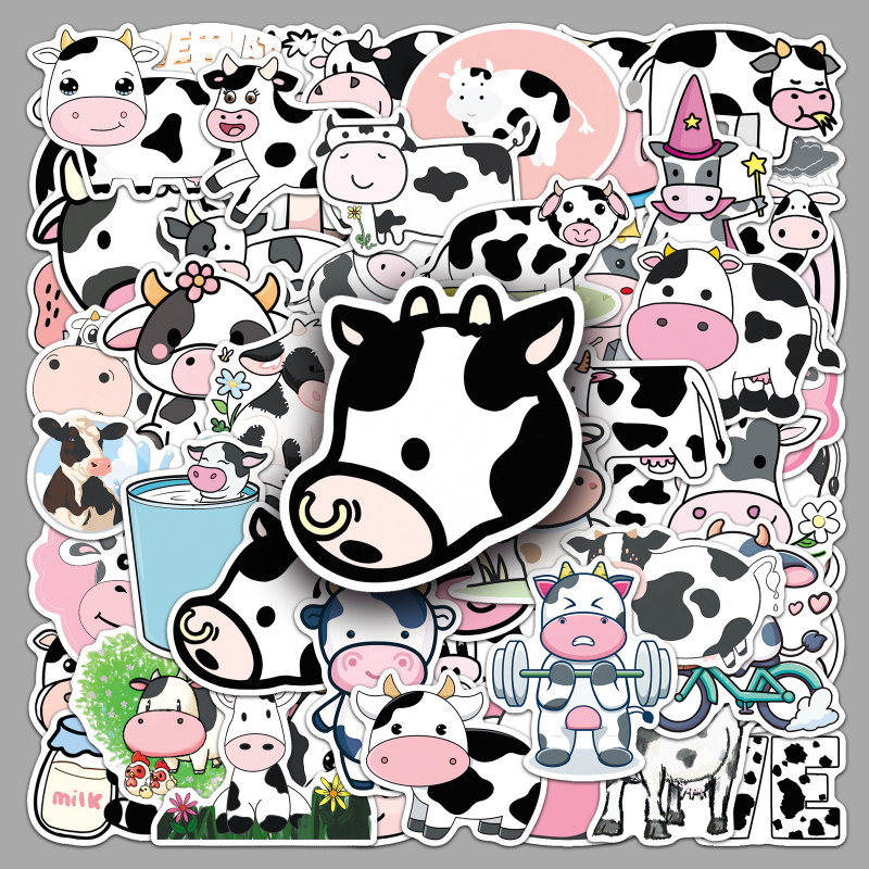 Set de 50 autocolante graffiti cu vaci — autoadezive, brand Poetry, stil Lovable wind, imprimare offset; potrivite pentru carcase de telefon, sticle de apă și caiete; IP: Nu