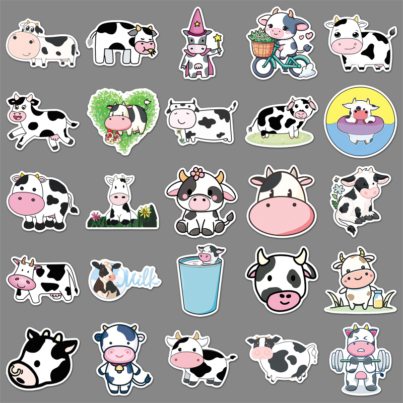 Set de 50 autocolante graffiti cu vaci — autoadezive, brand Poetry, stil Lovable wind, imprimare offset; potrivite pentru carcase de telefon, sticle de apă și caiete; IP: Nu