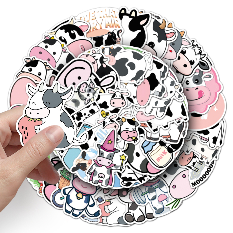 Set de 50 autocolante graffiti cu vaci — autoadezive, brand Poetry, stil Lovable wind, imprimare offset; potrivite pentru carcase de telefon, sticle de apă și caiete; IP: Nu