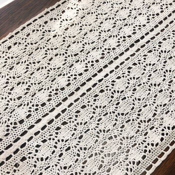 Stolni runner s čipkom u idiličnom retro stilu; 95% pamuk, 5% poliester; idiličan stil; jednobojni uzorak; pogodno za dnevni boravak, spavaću sobu, radnu sobu i restoran