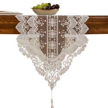 Дантелена дълга настолна покривка за маса – 100% полиестер, дантелен плат, настолна украса за хранене