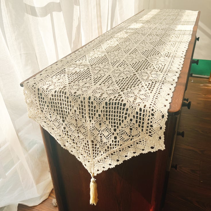 Пътека за маса от памук, идиличен стил, 95% памук и 5% полиестер, едноцветна, подходяща за дневна, кабинет и ресторант