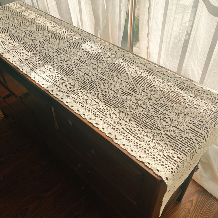 Пътека за маса от памук, идиличен стил, 95% памук и 5% полиестер, едноцветна, подходяща за дневна, кабинет и ресторант