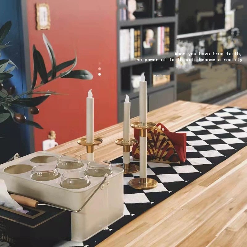 Покривка за маса с ресни, памучна каре шарка, модерен стил