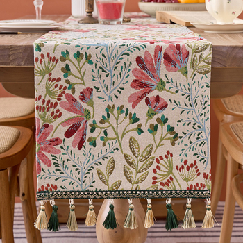 Настолна пътека за маса с флорални мотиви, полиестер, пасторален стил.