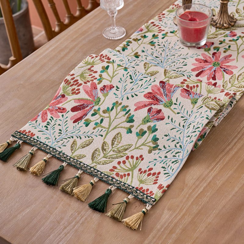 Настолна пътека за маса с флорални мотиви, полиестер, пасторален стил.