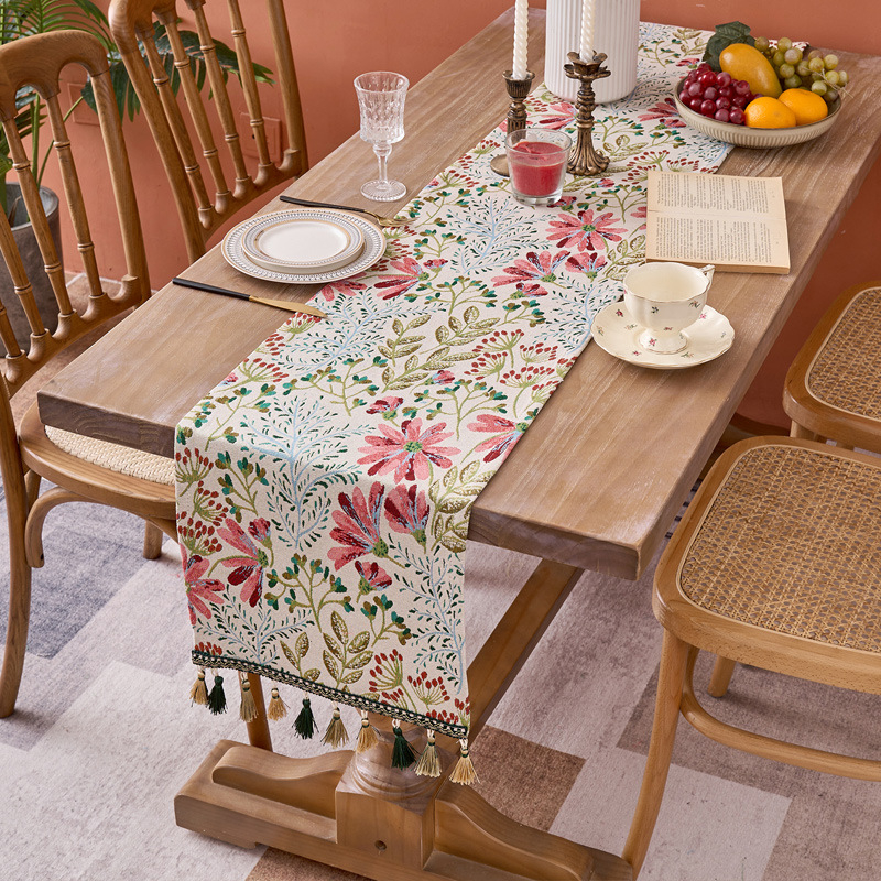 Настолна пътека за маса с флорални мотиви, полиестер, пасторален стил.