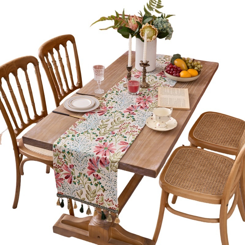 Настолна пътека за маса с флорални мотиви, полиестер, пасторален стил.