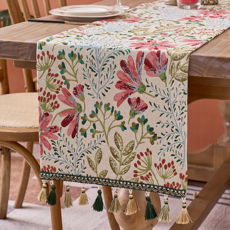 Настолна пътека за маса с флорални мотиви, полиестер, пасторален стил.