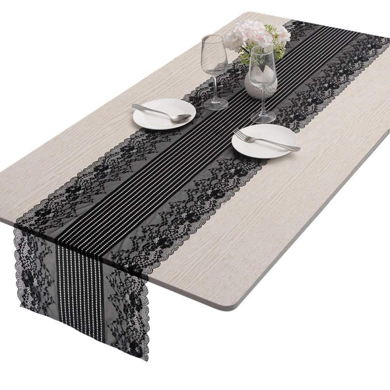 Čipkasti stolni runner u francuskom romantičnom stilu, bijela ili crna, vjenčana dekoracija, širina 38 cm