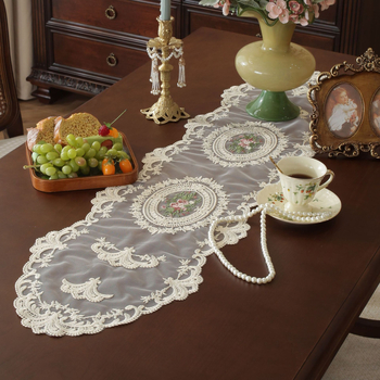 Скандинавски стил – дантелена лента за център на маса и ТВ шкаф, платнена декоративна подложка за вази, дълга лента с модел цветя/листа; полиестер