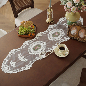Скандинавски стил – дантелена лента за център на маса и ТВ шкаф, платнена декоративна подложка за вази, дълга лента с модел цветя/листа; полиестер