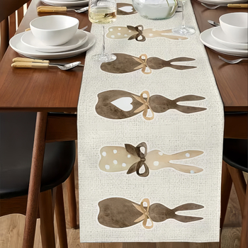 Ленова декоративна покривка за маса с Великденски зайче, Нордичен стил, персонализирана обработка, за дневна и трапезария