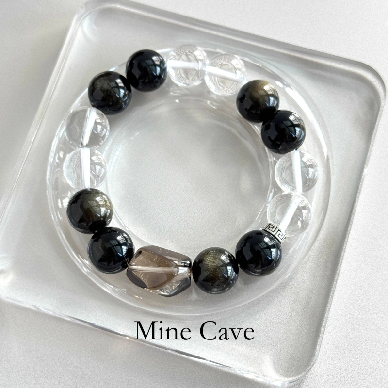 Prirodna obsidijanska kristalna narukvica - ručno izrađene perle, unisex, godina zodija, jesensko izdanje 2025