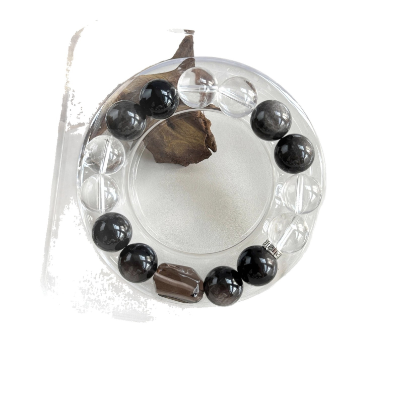 Prirodna obsidijanska kristalna narukvica - ručno izrađene perle, unisex, godina zodija, jesensko izdanje 2025